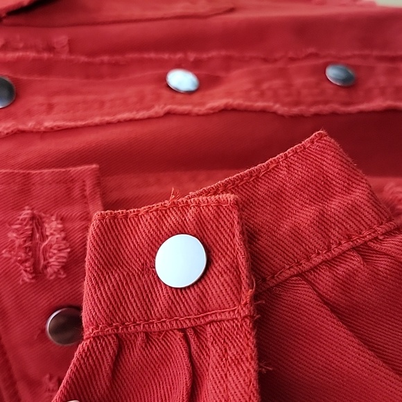 Red Shacket Distressed Long Sleeve Layering Top - Picture 3 of 7